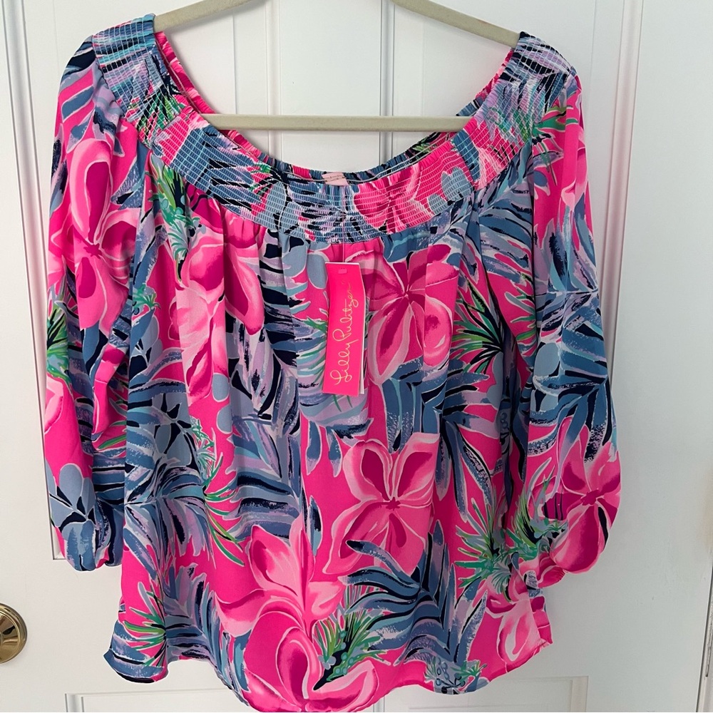 Lilly Pulitzer Women's Pink Floral Top Off-shoulder
